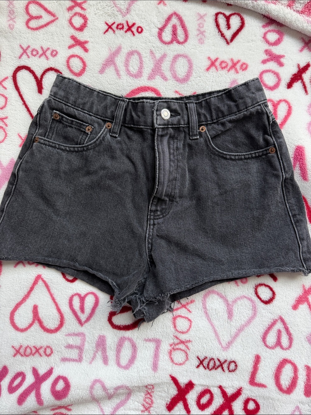 Topshop Black Washed High-Rise Cutoff Denim Shorts